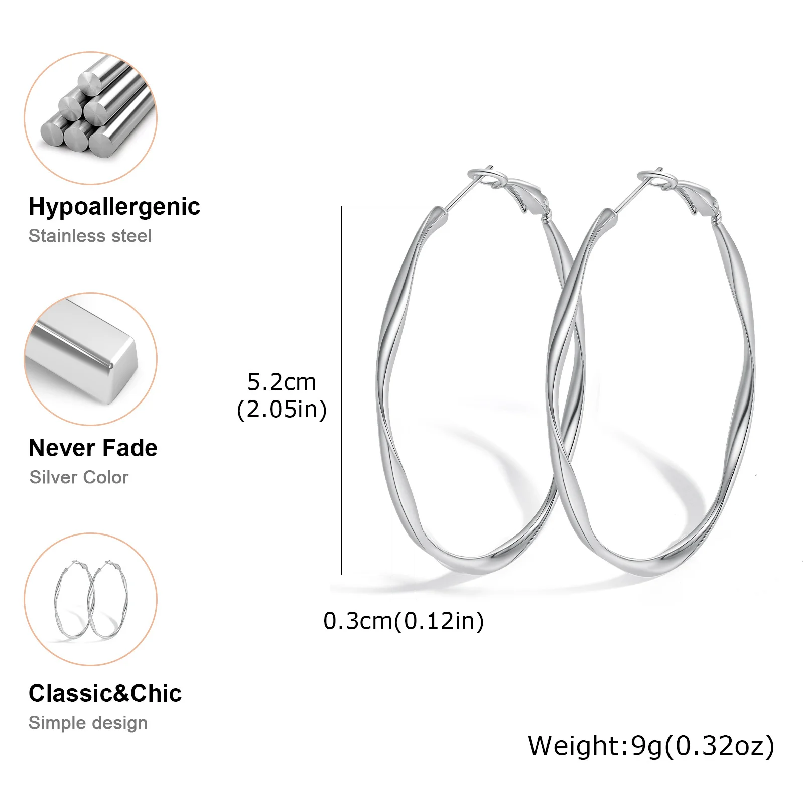 Prjewel Edelstahl Twist Circle Damen Ohrringe Click-Top Mobius Hoop Hies Ohrring Anlaufen und nickelfrei Muttertagsgeschenk – Detail 10