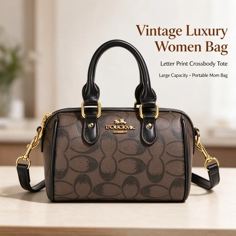 New Vintage Luxury Women Diaper Bag Elegant Letter Print Shoulder Bag Crossbody Messenger Tote Large Capacity Portable Momm