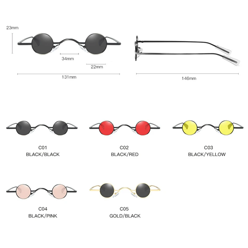 Óculos de sol pequenos góticos para homens e mulheres, estilo vampiro, unissex, vintage, retrô, Y2K, steampunk, sombra metálica