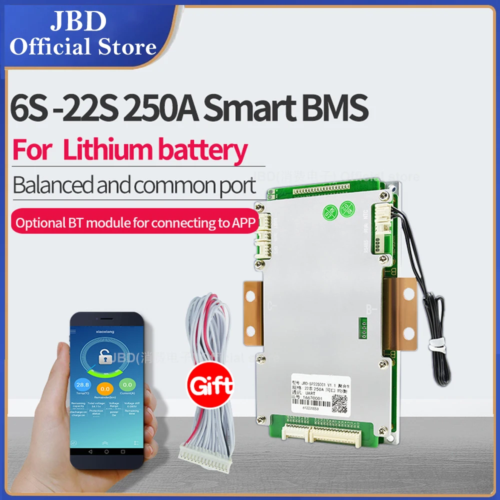 

6S-22S SMART BMS with Heater Port 12V 24V 48V Support APP Software 250A 8S 16S BMS LiFePo4 Lipo Li-ion Balance RS485 UART PCM