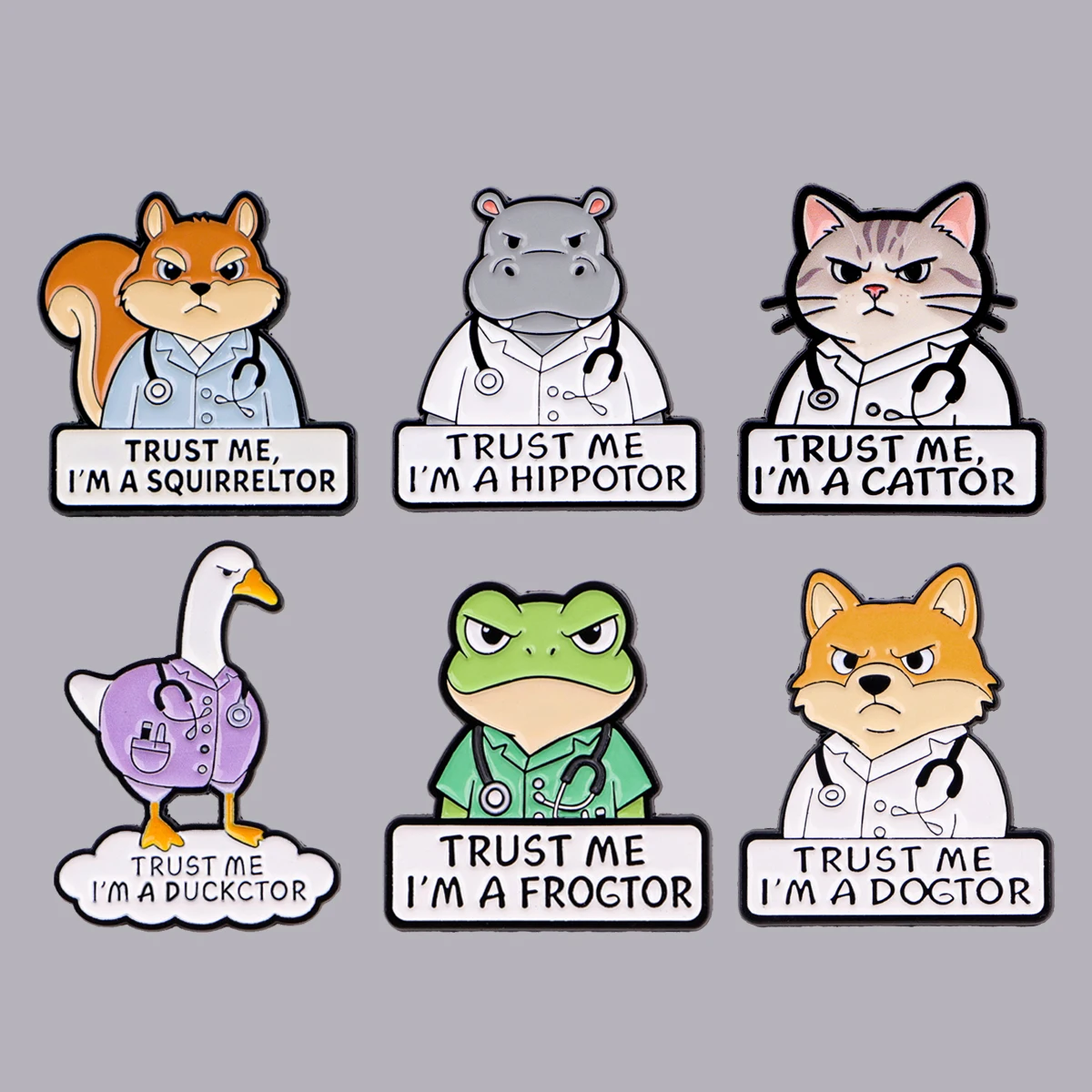Cartoon Animal Doctor Enamel Pin Trust Me I'm A Doctor Quote Brooches Cute Duck Frog Dog Lapel Badges Jewelry Gifts for Friends