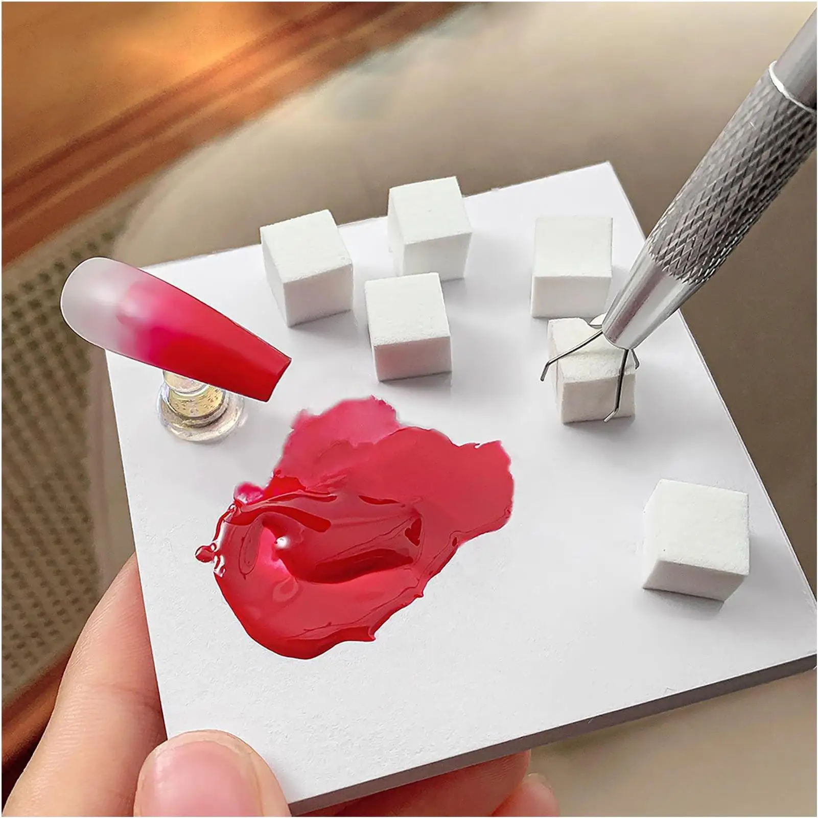 ฟองน้ำทำเล็บนิ่ม 200 ชิ้น สำหรับทำเล็บแบบไล่สี พร้อมปากกาจับ ฟองน้ำสำหรับทำเล็บไล่สี อุปกรณ์ทำเล็บมืออาชีพ