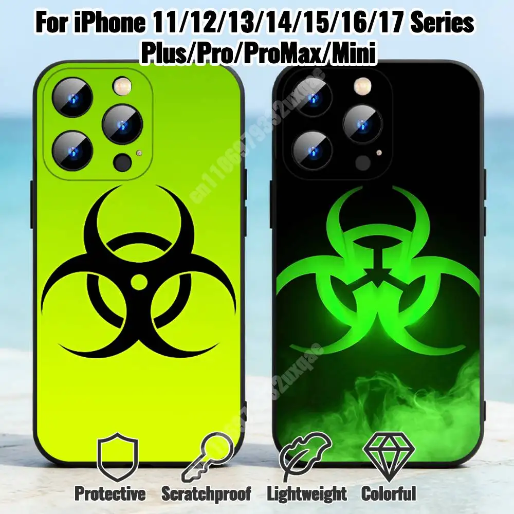 

Biohazard Toxic Warning Phone Case for iPhone 17 16 Pro Plus Air 16E 15 14 13 12 11 Max Mini X XR XS Soft Silicone Cover
