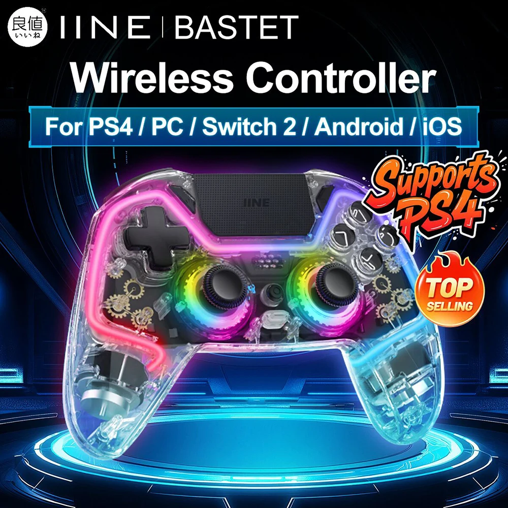 

Беспроводной контроллер IINE для PS4 PC Switch 2, Android IOS, телефон, геймпады, эффект Холла, джойстики и триггеры, функция Turbo