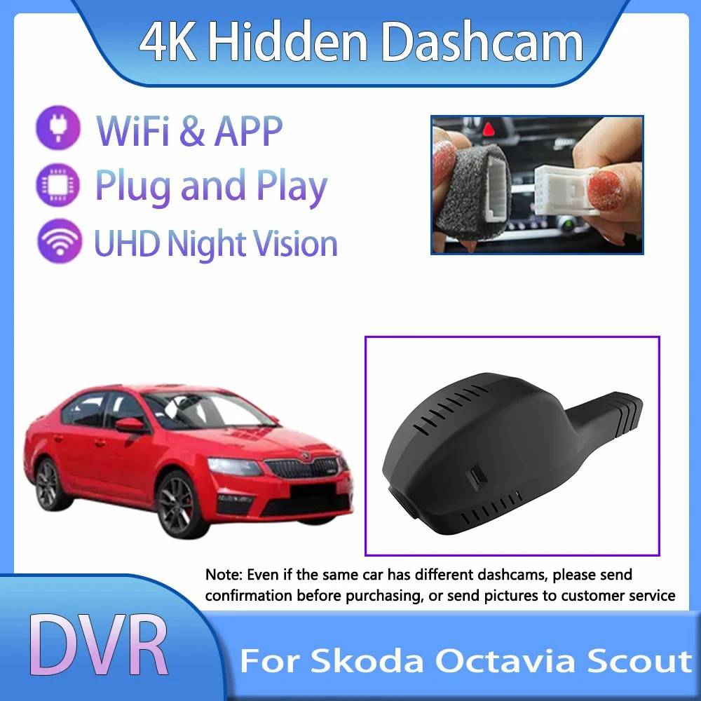 For Skoda Octavia Scout Mk3 5E 2013~2019 WIFI UHD Vehicle Front Rear Dashcam Car Accessories Dvr Camera Recorder Play Auto