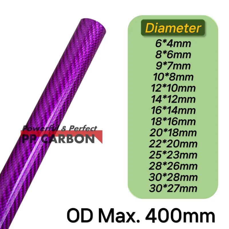 2pcs/lot 500mm Purple Carbon Fiber Tube for RC Helicopter Parts All Size OD 6-30mm Colored Carbon Tube 3K Material