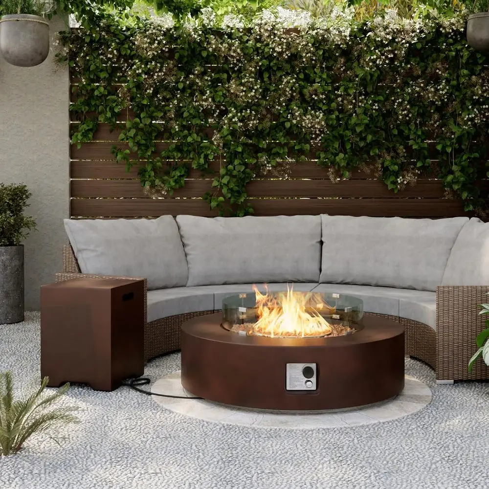 

20 Gallon Outdoor Propane Fire Pit with Patio Table, 50,000 BTU, Tank Cover, Glass Wind Guard, Waterproof Cover