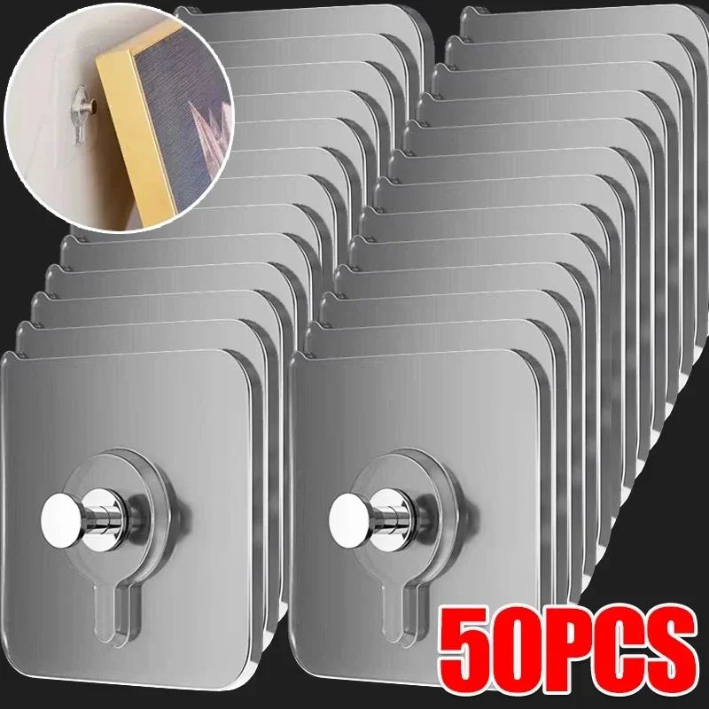 10-60Pcs Adhesive Hooks Picture Frame Holder Poster Photo Clock No Drilling Hooks Waterproof Kitchen Bathroom Hanger Screw Hooks