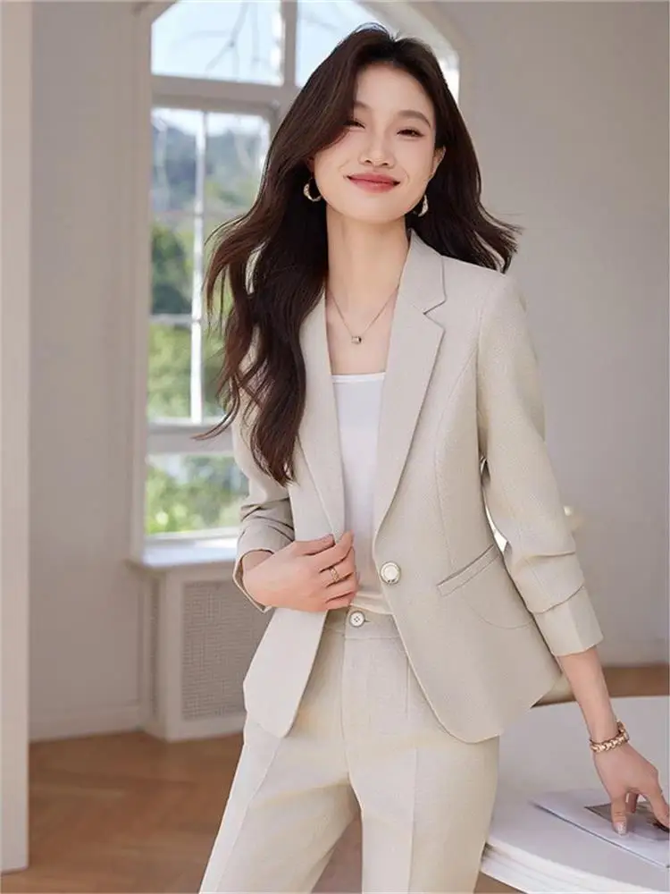 

Anti-Aging Women's Long Sve Korean Sle Casual No-Ironing Busin Suit Jaet ort Length One Button Fastening