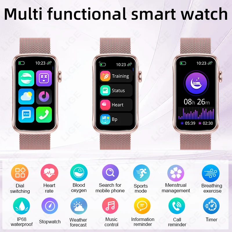 LUIK Nieuwe 1.47 "HD Full Touch Screen Smart Horloge Vrouwen Mannen IP68 Waterdichte Sport Fitness Hartslagmeter Dames Smartwatch