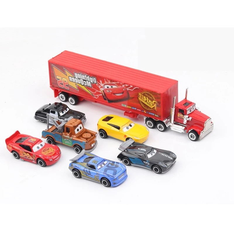 4/6/7pcs Disney Pixar Cars Lightning McQueen Sheriff Mater Anime Figure Toy Set Children's Racing Set Car Kid Birthday Gift Toys