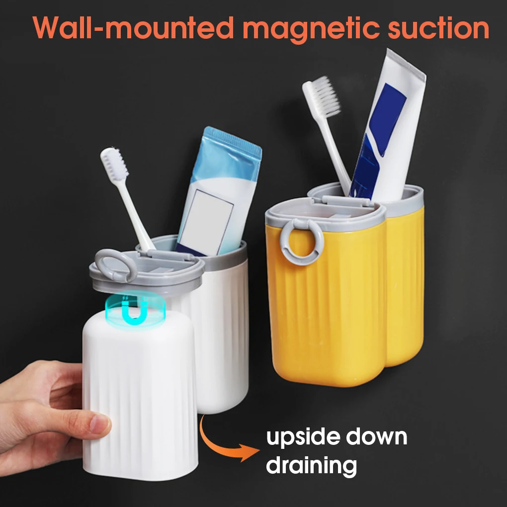 Toothbrush Case Wall Mounted Toothpaste Container Travel Rinsing Cup Magnetic Bathroom for Business Trips Camping