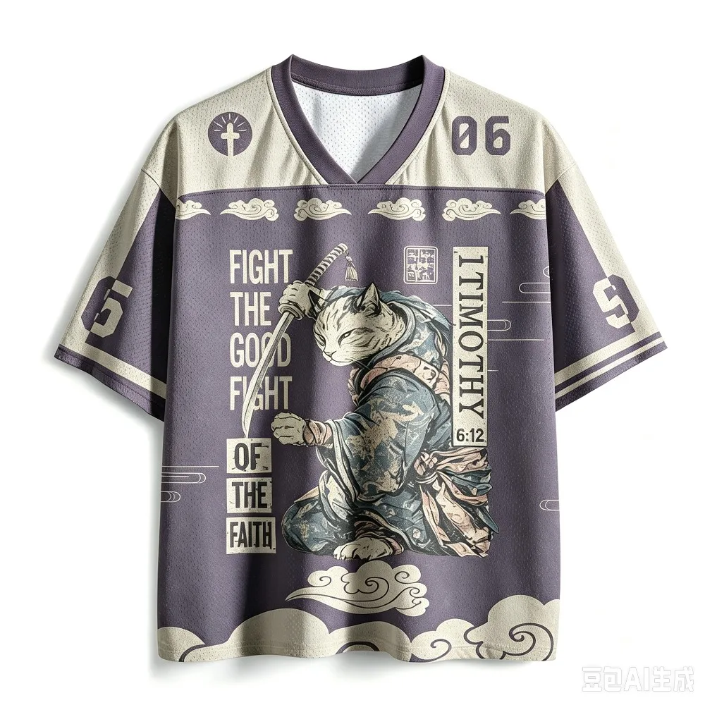 3D-Druck Herren V-Ausschnitt Locker Sitzendes Sport-Schnelltrocken-T-Shirt Sommer Neuer Stil Japanischer Katzenkrieger Lässiger Straßentrend. Eltern-Kind-Top – Detail 7
