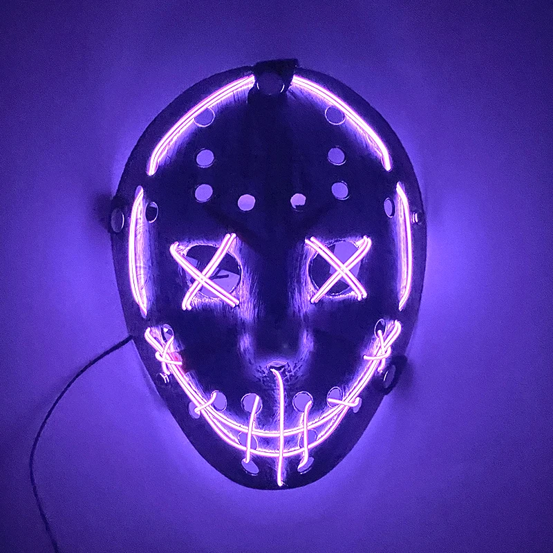 ภาพยนตร์ที่มีชื่อเสียงหน้ากากเรืองแสงตกแต่ง Props Luminous คอสเพลย์ Jason Killer หน้ากาก Neon Light Up หน้ากากบ้านผีสิงอุปกรณ์