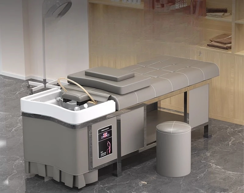 

Thai shampoo bed barber shop special with water circulation water heater fumigation stainless steel head treatment bed