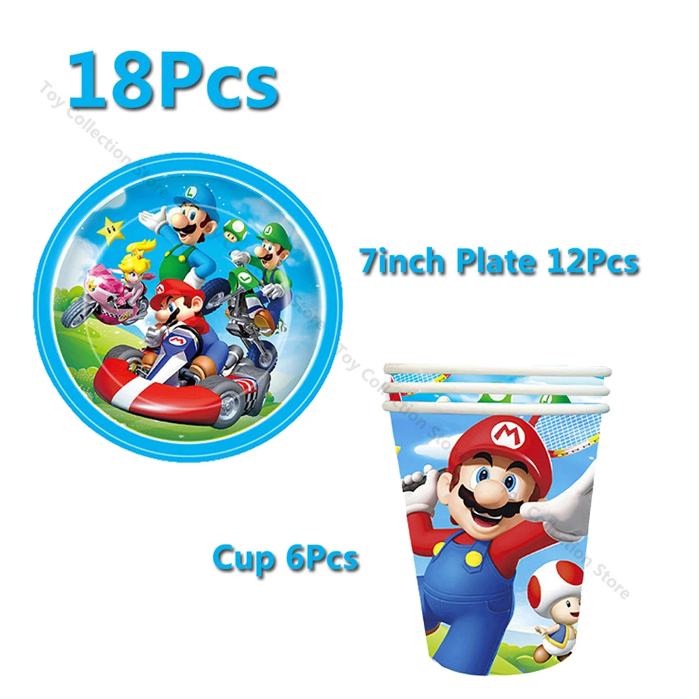 1Set Marioedd Bros Tableware Party Supplies Kid Birthday Ballon Party Decoration Paper Plate Cup Napkin Game Theme DIY Toy Gift