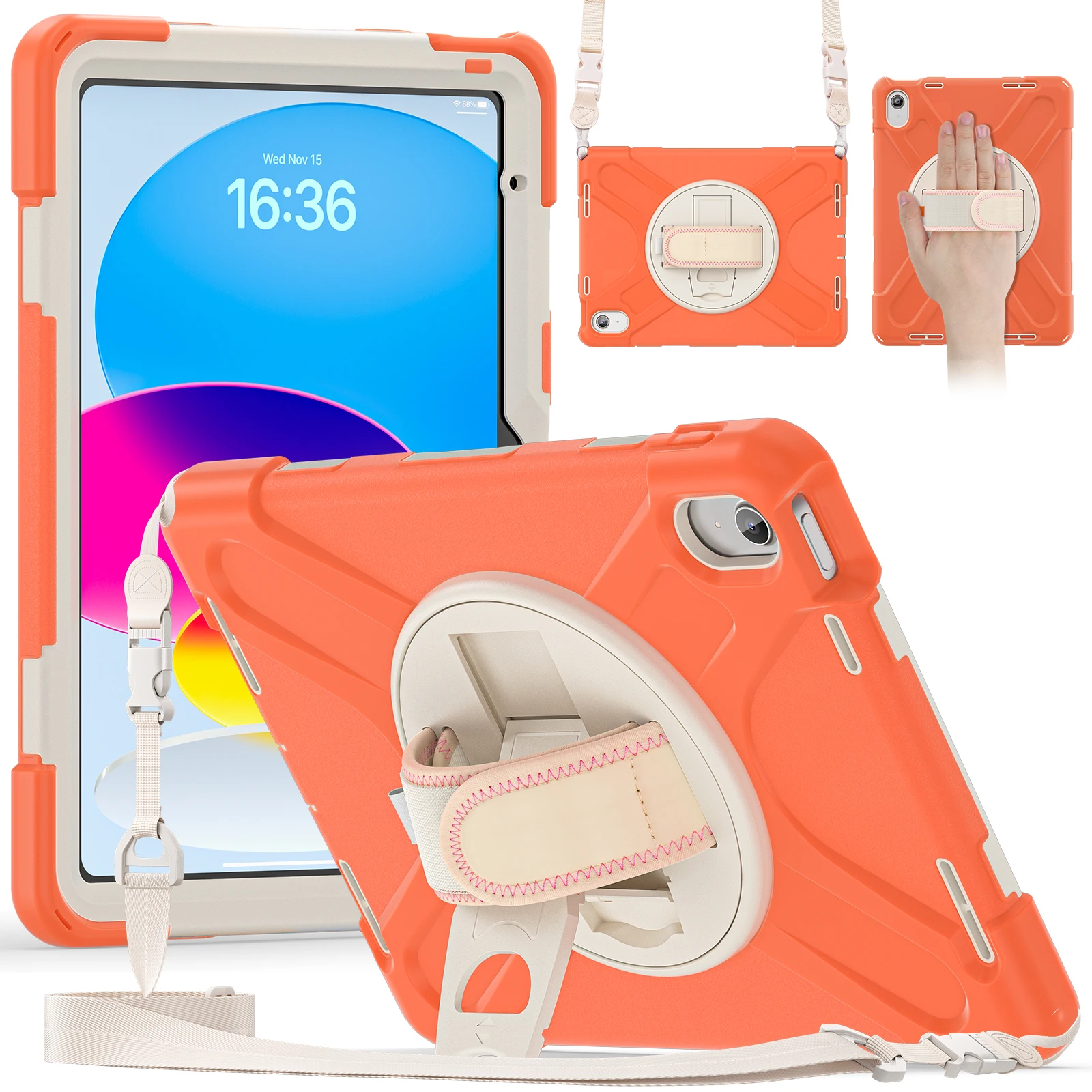 4 in 1 Detachable Mech-style Drop-resistant Wrist Strap Stand Case for iPad Air 11 2026 M3 M2 with Long Rope Soft Silicone Cover