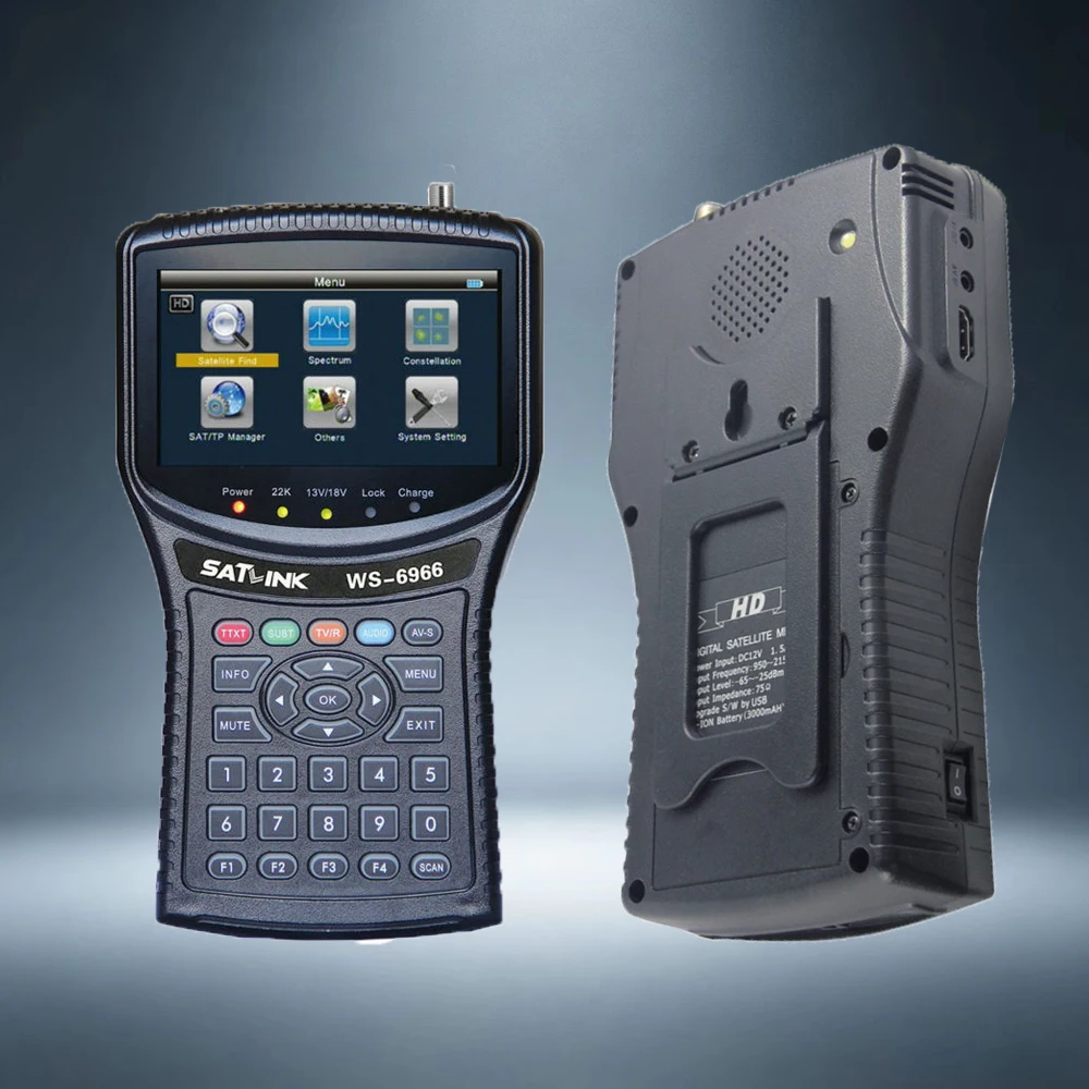 Satlink WS6966 HD Satellite Signal Finder Meter DVB-S2 MPEG4 Spectrum Analyzer Support PWR CBER MER Satellite TV Alignment Tool