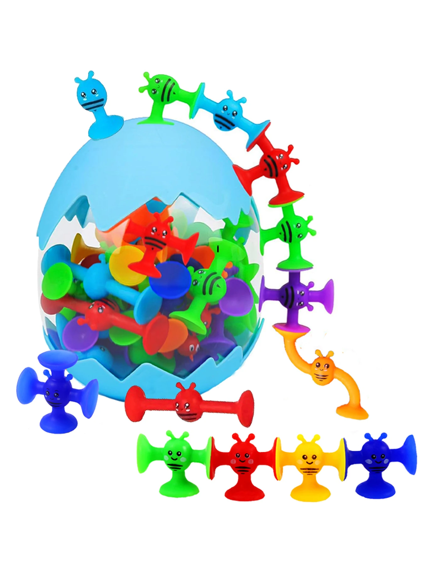 38 Stück Bienen-Saugnapf-Spielzeug mit Dinosaurier-Eierschalen-Aufbewahrung, Badefenster-Reisespielzeug, interaktives Eltern-Kind-Spiel, Geschenk für Kinder – Detail 1