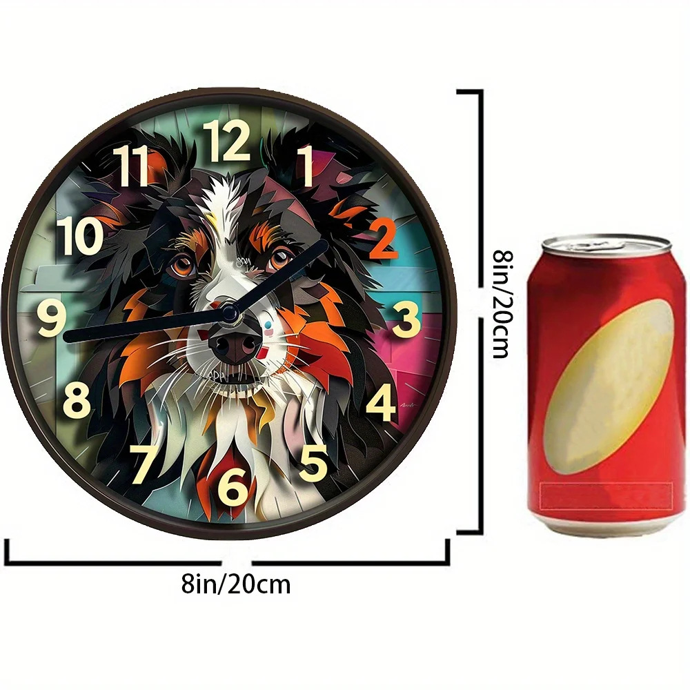 Border Collie-Themed Silent Wall Clock, Aluminum Metal, Pet Lover'S Gift, Perfect For Living Room Decor - Mother'S Day Special