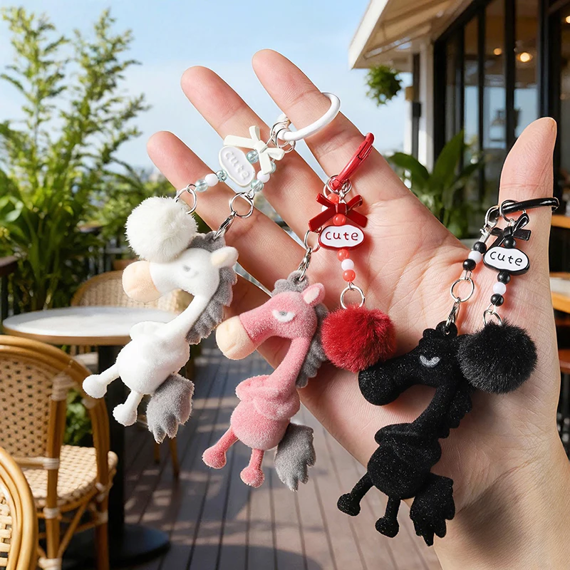 

Cute Horse Keychain Adorable Animal Zodiac Pendant Chinese New Year Mascot Plush Toys Pony Charm Key Accessory