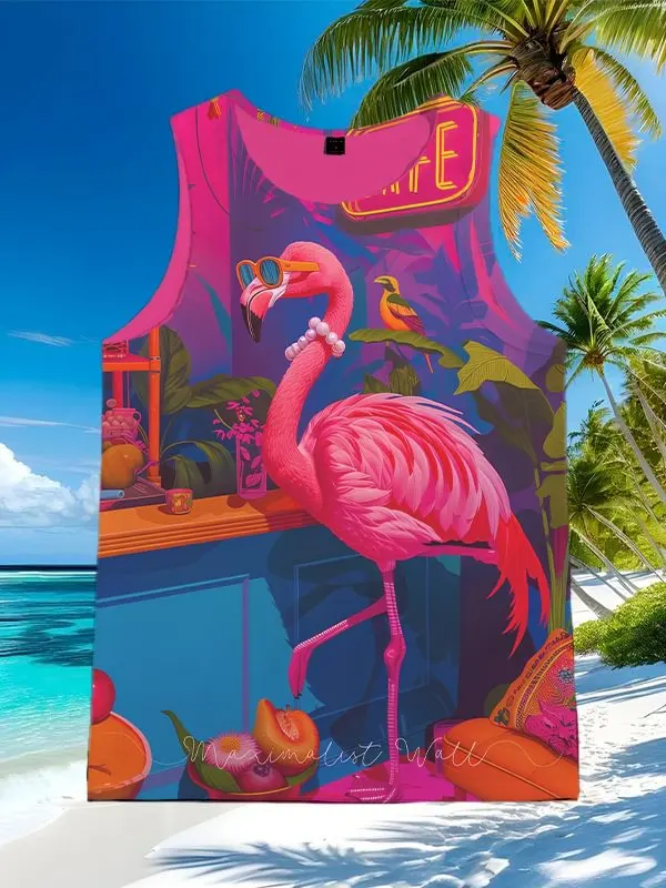 Men's Hawaiian Sunset Scenery Art Tank Tops Summer 3D Coconut Tree Print Hawaiian Vests Summer Tops Casual Sports Sleeveless Tee