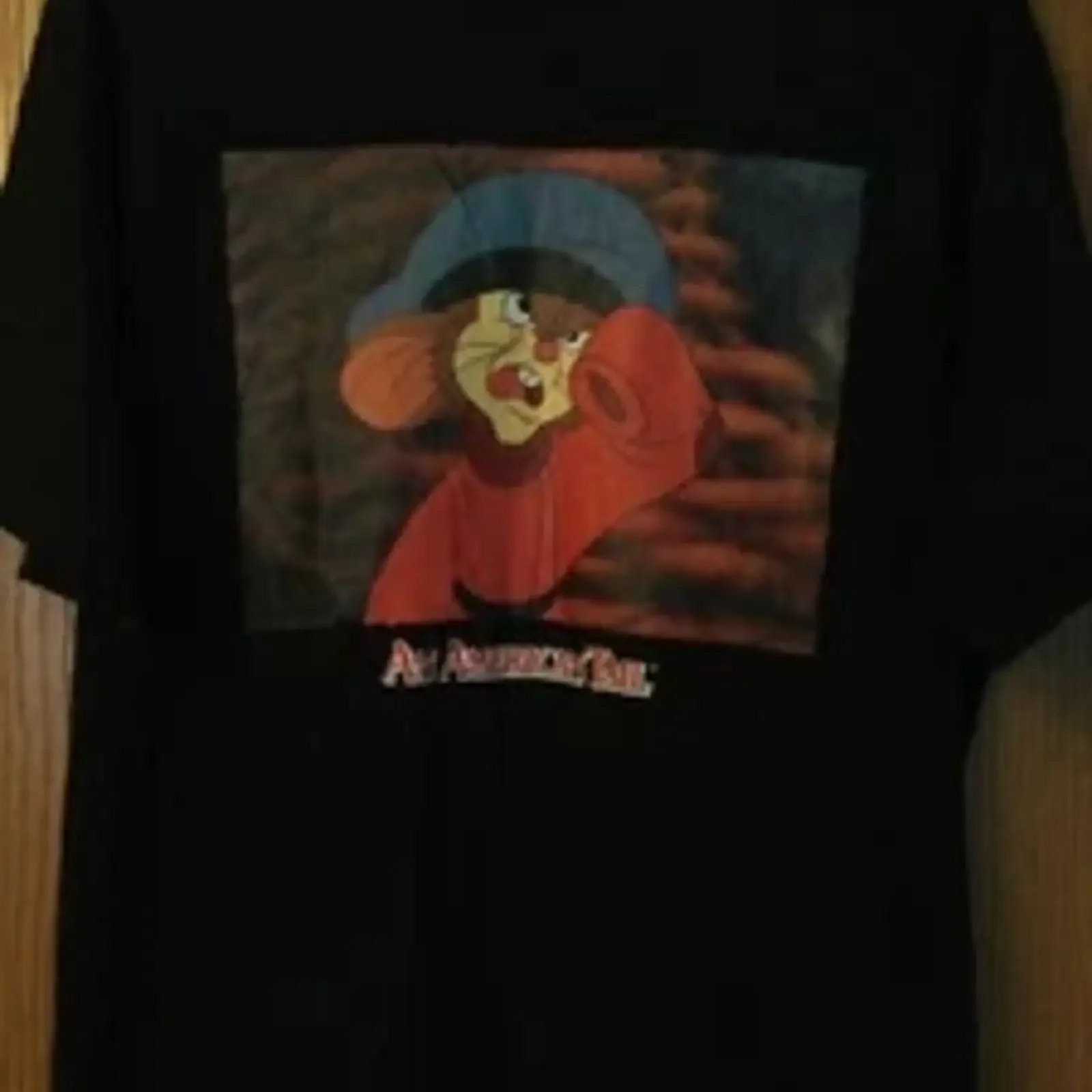 Camiseta preta An American Tail Fievel 2XL Universal City Studios vintage lavada casual ligeiramente elegante confortável respirável
