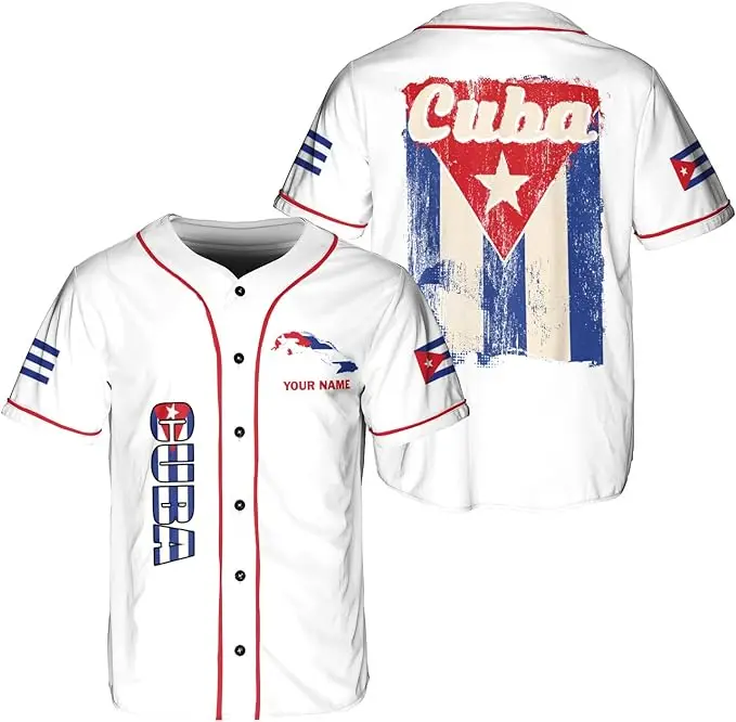 Customize Cuba Flag Badge Baseball Jersey Men\'s Womens Casual Short Sleeve Jersey Men\'s Streetwear Short Sleeve Sports T-shirt