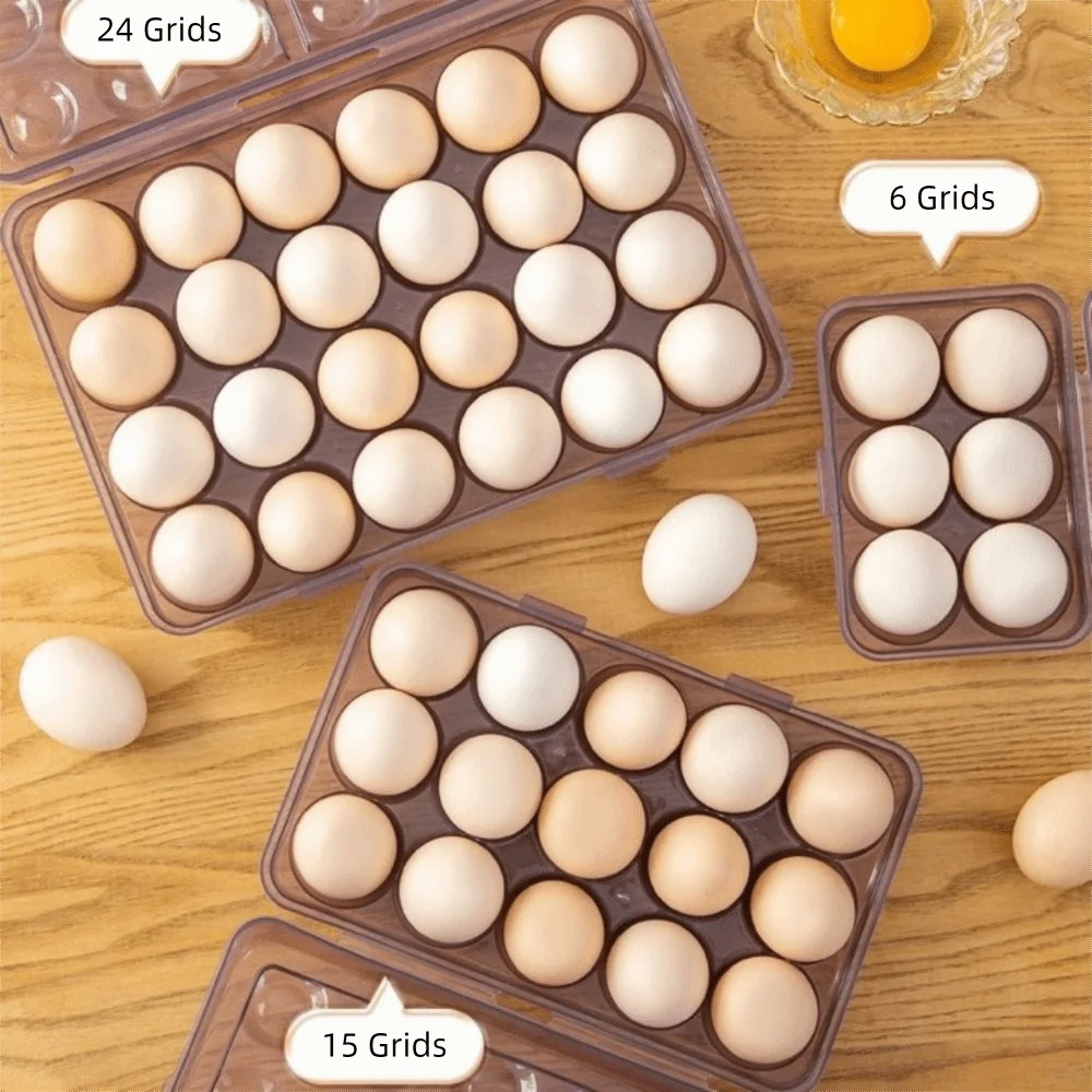 Plastic Egg Storage Box Anti-collision Space Saving Refrigerator Egg Organizer with Lid 6/15/24 Grids Egg Protector Picnics