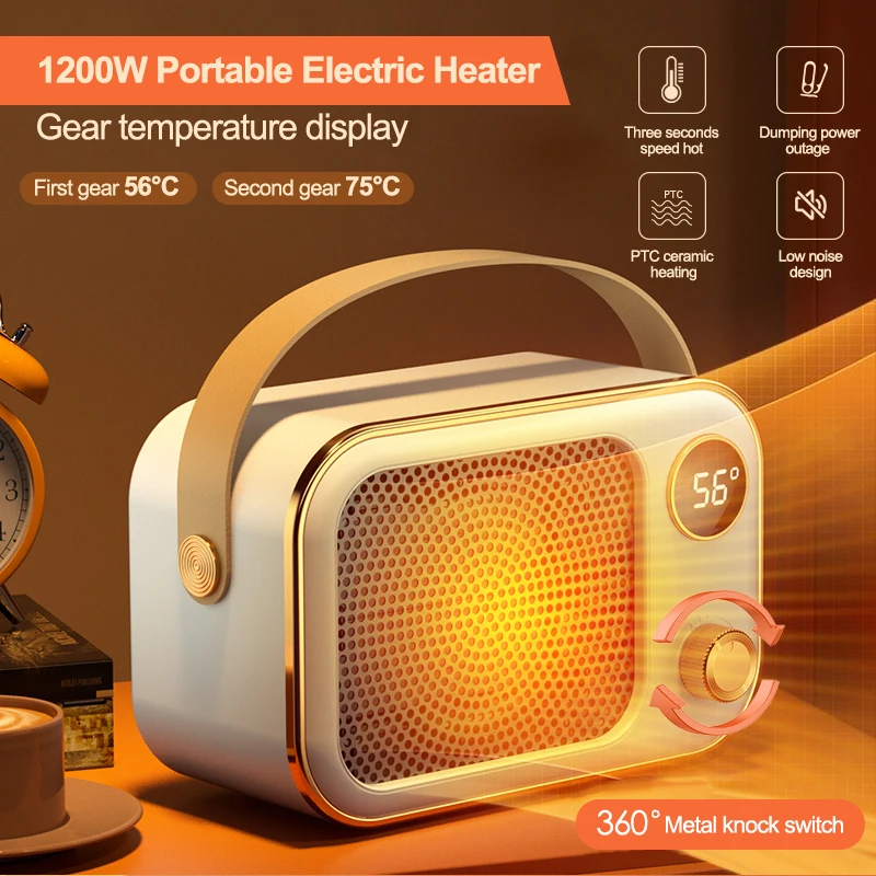 2024 New 1200W Portable Electric Heater Home Warmer Space Heater Portable With LED Display Screen PTC Ceramic Heating for Home