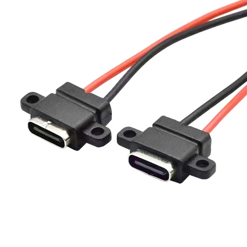 Type-c 2-pin Female Socket With Wire Bonding Waterproof Vertical Ear Socket Solder Joint Usb Female Connector Adapter Plug E2