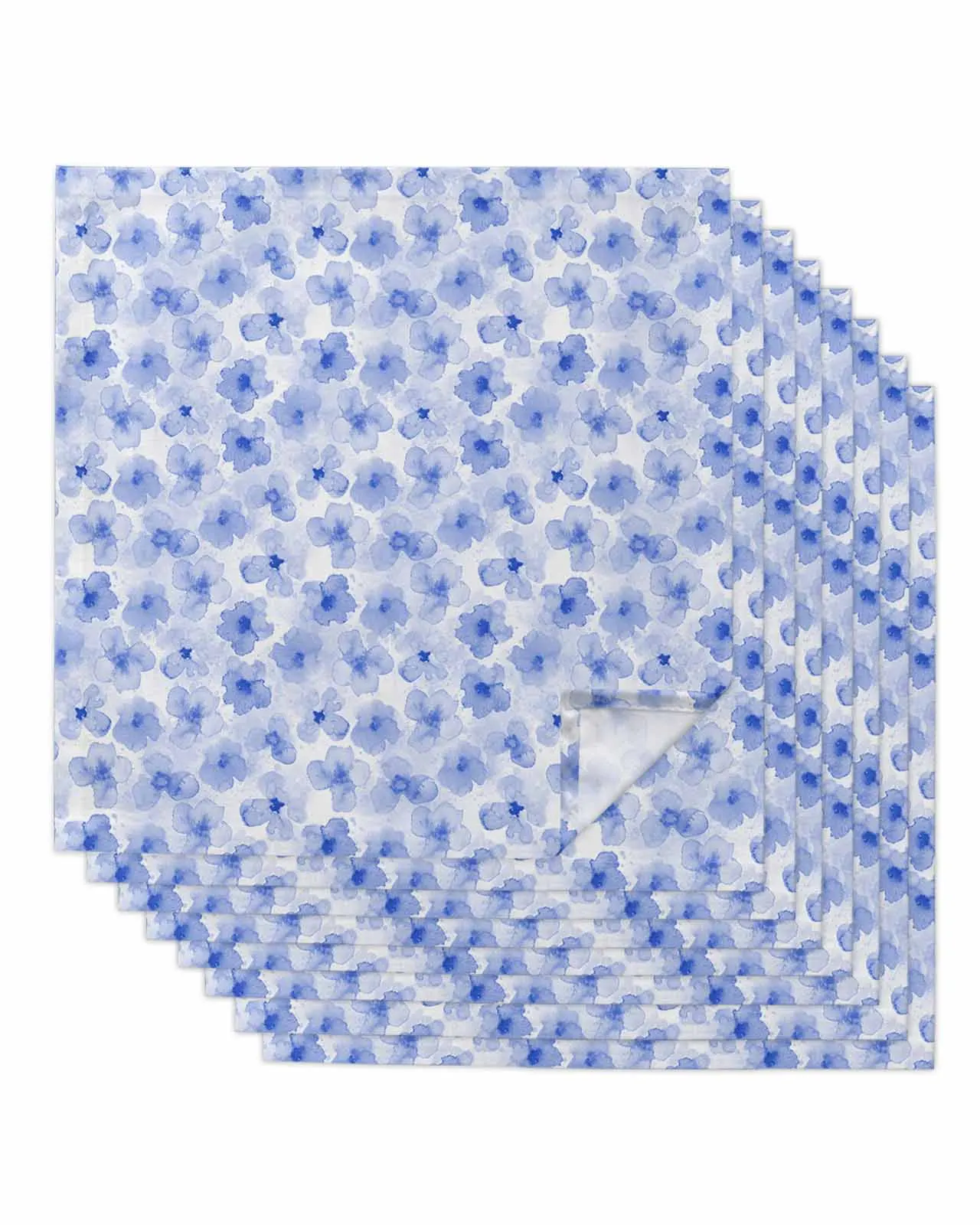 4pcs Blue Watercolor Floral TextureTable Napkins Cloth Set Kitchen Dinner Tea Towels Table Mat Wedding Decor Napkins