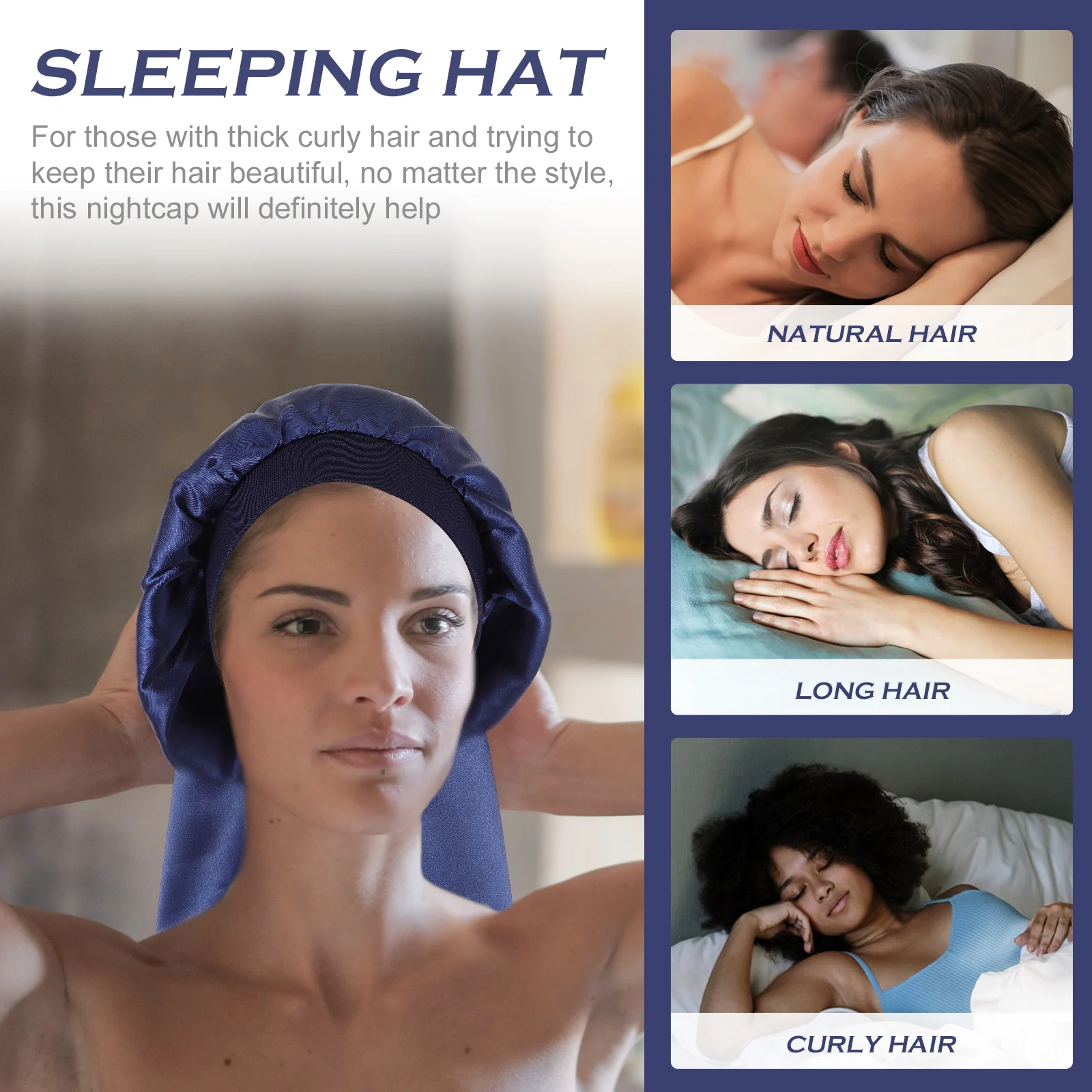 

Long Beanie Sleep Using Hat Elastic Sleeping Satin Bonnet for Curly Hair