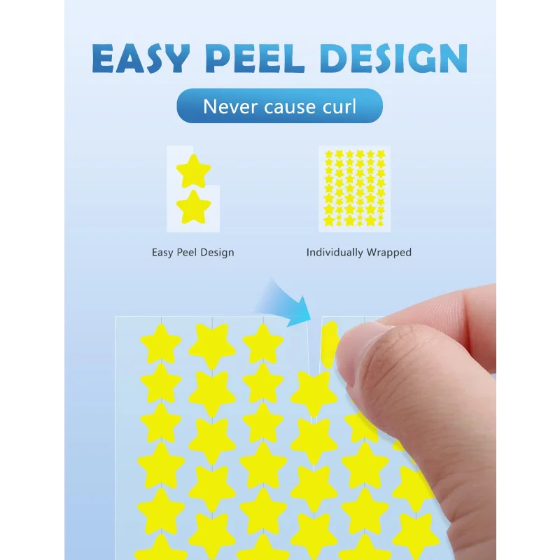 رقعة حب الشباب/البثور، رقع حب الشباب الغروانية المائية على شكل نجمة احترافية. تناسب عيوب مختلفة، ملصقات بقعة لطيفة غير مرئية ممتصة للزيت