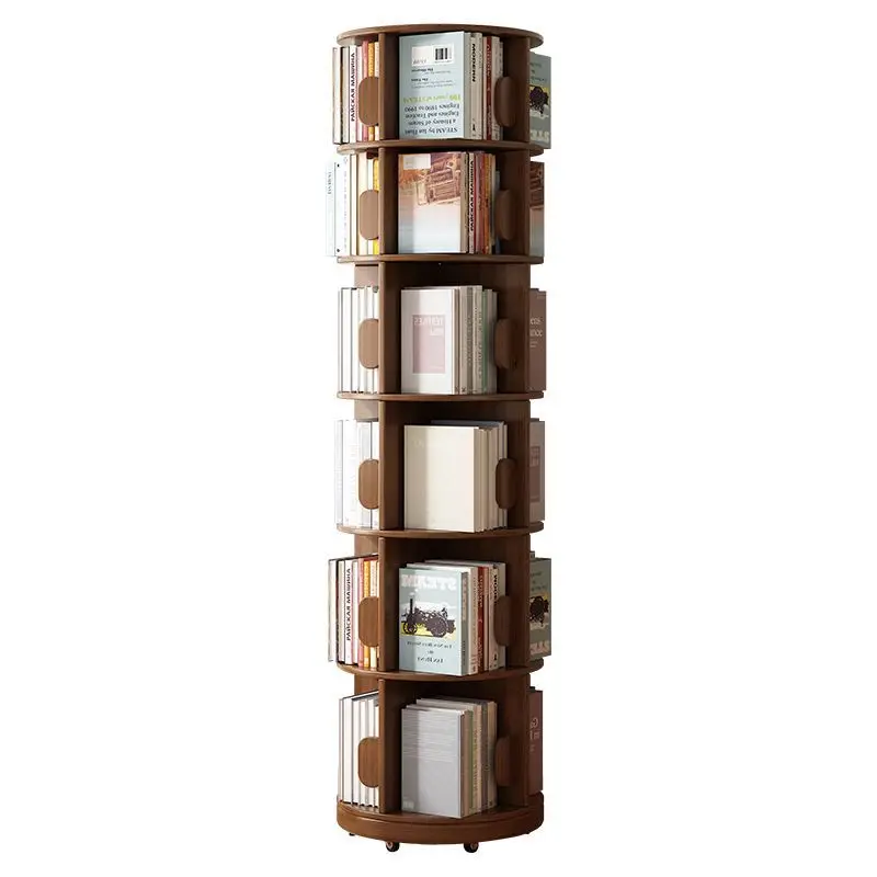 Solid wood rotating floor rack, multi-layer storage, 360-degree movable against the wall of the home study