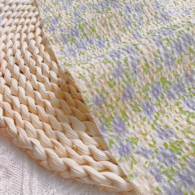 

Fresh Floral Pure Cotton Bubble Texture Fabric Soft Printed Material For Summer Dress Shirt Doll Clothing DIY Sewing Projects