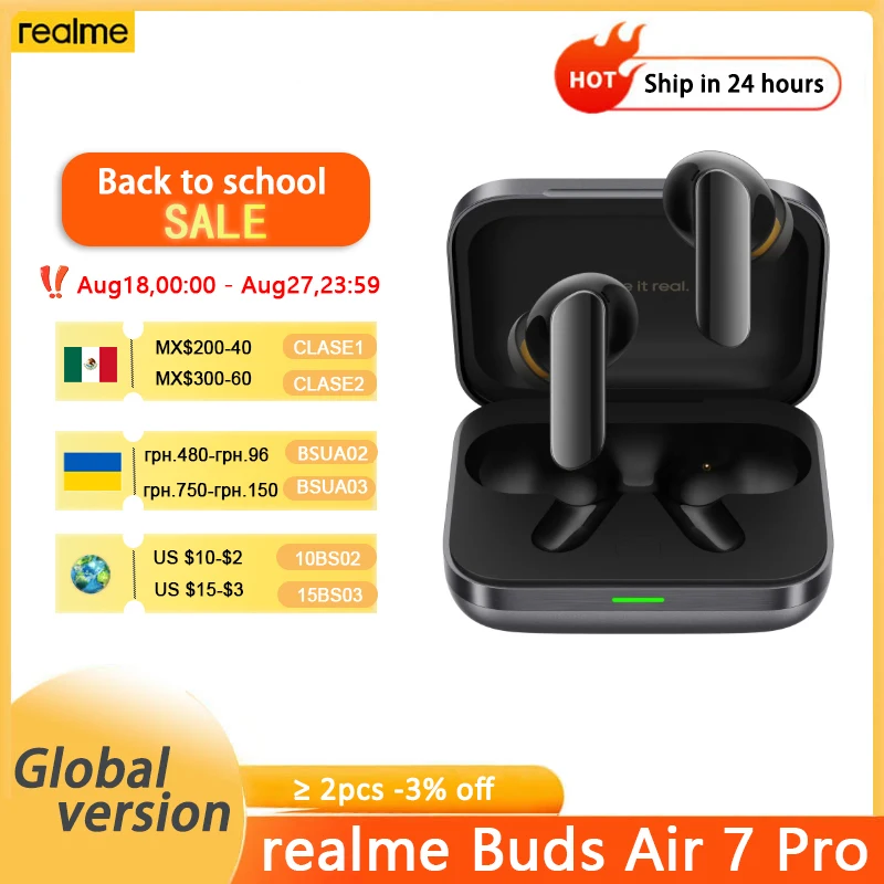 الإصدار العالمي من سماعات Realme Buds Air 7 pro AI الترجمة الفورية LHDC 5.0 بلوتوث 5.4 53dB إلغاء الضوضاء