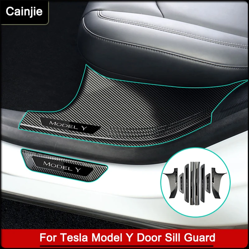 For Tesla Model Y Front Rear Door Sill Decoration Sticker Accessories Stainless steel Car Threshold Pedal Protection Strip 2022