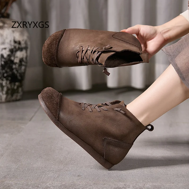 

ZXRYXGS Classic Retro Inner and Outer Full Real Leather Boots Single Shoes Flat Boot Elegant Comfortable Women Trendy Boots 2025