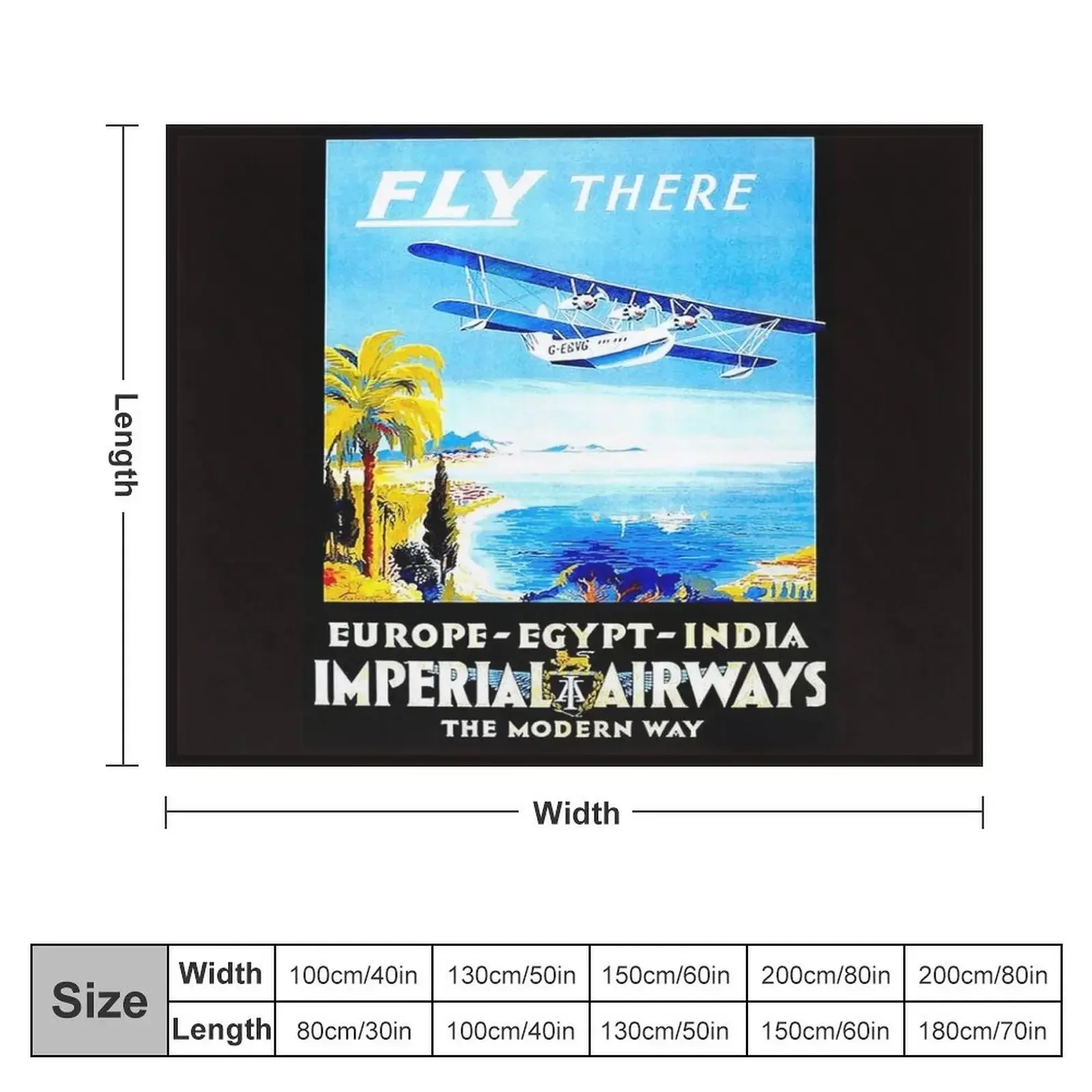 IMPERIAL AIRWAYS : Vintage Fly to Europe Egypt and India Advertising Print Throw Blanket Nap Picnic Retros Blankets