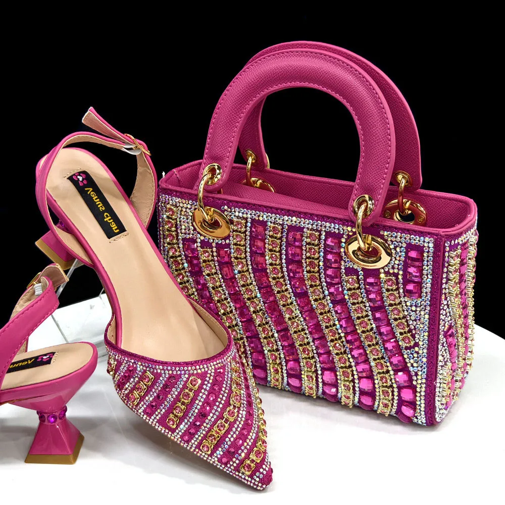 

Italian-style rhinestone pointed-toe high heels and matching handbag collection - fashionable and comfortable women's footwear