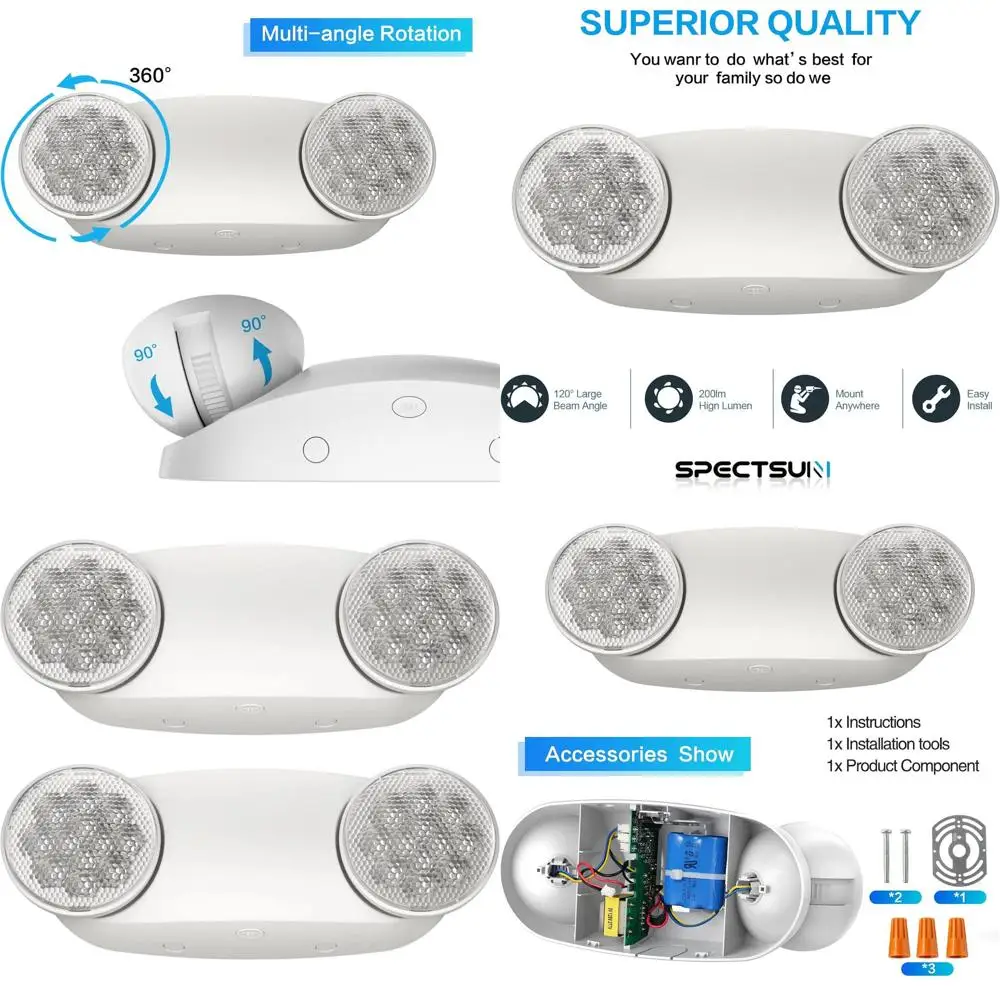 

2-Pack Emergency LED Wall Lights with UL 924 Certification, Battery Backup, and 2 Bug-Eye Lenses for Commercial Use