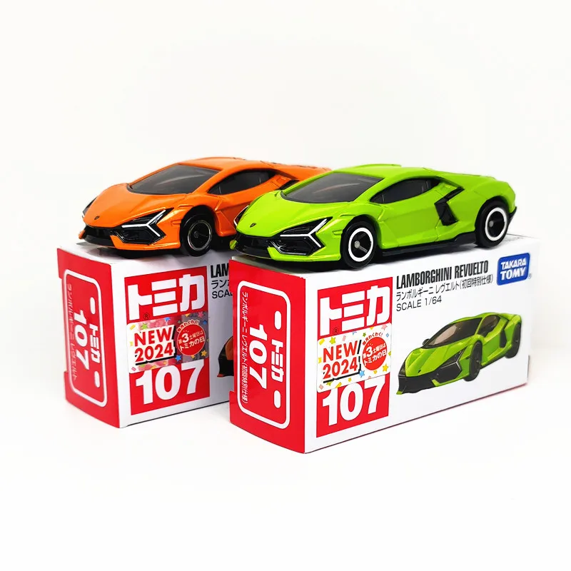 Takara Tomy Tomica No.107 Lamborghini Revuelto coche de juguete de aleación vehículo de Motor modelo de Metal fundido a presión para niños