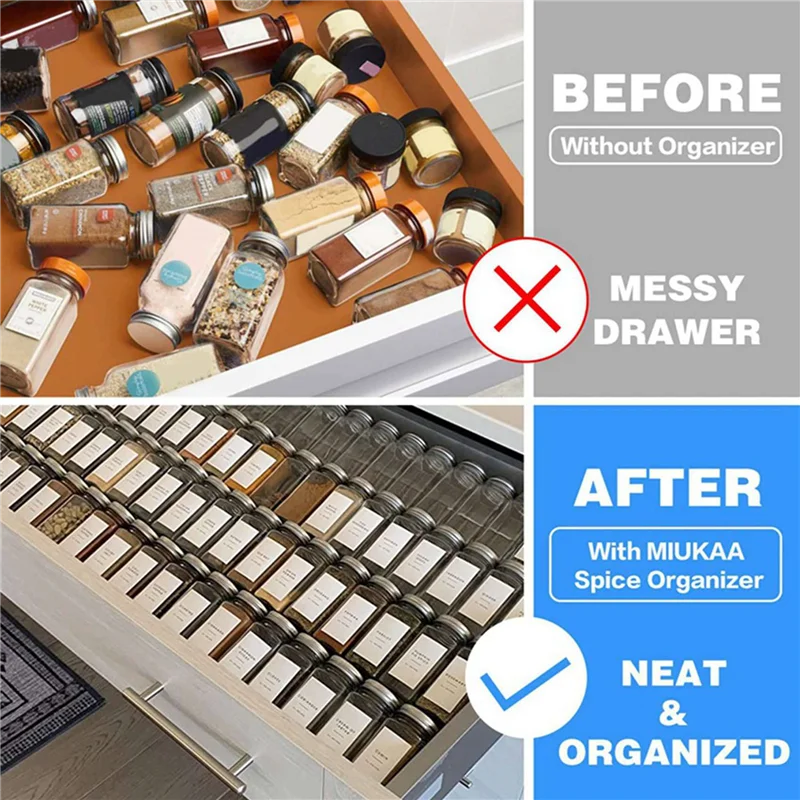 

A88E-16X Clear Acrylic Spice Drawer Organizer,Seasoning Jars Drawers Insert,Kitchen Spice Rack Tray(Jar Not Included)