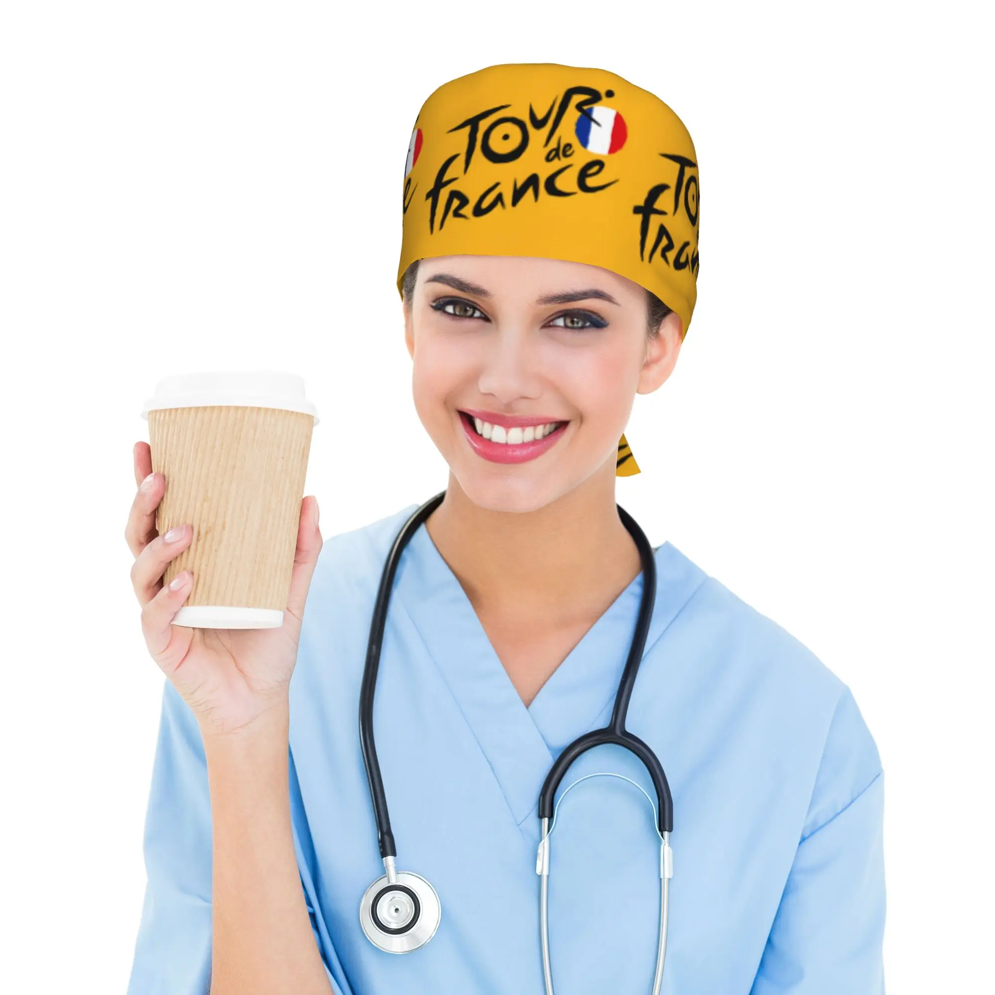 Custom France TDF Tour  Working Cap Surgical Hats Men Women  Operating Room Cap Nursing Cap Lab Works Hat