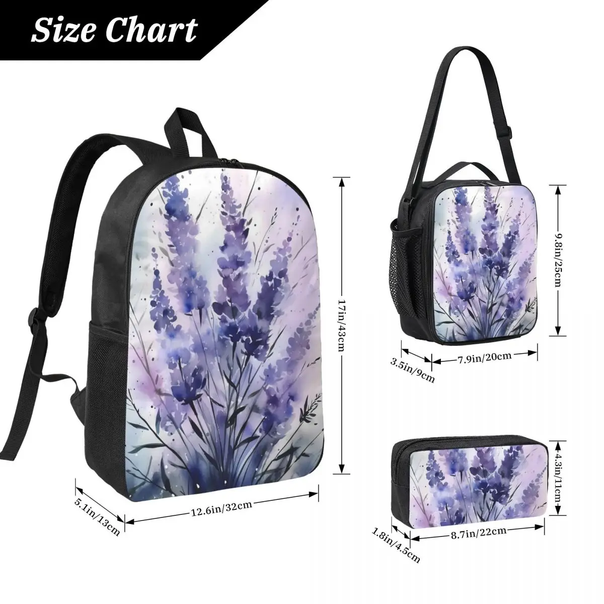 Lilac Blooming Artistic Creation Backpack Kids BookBag School Bag Computer Shoulder Bags 3ps Insulated Lunch Bag Pencil Case