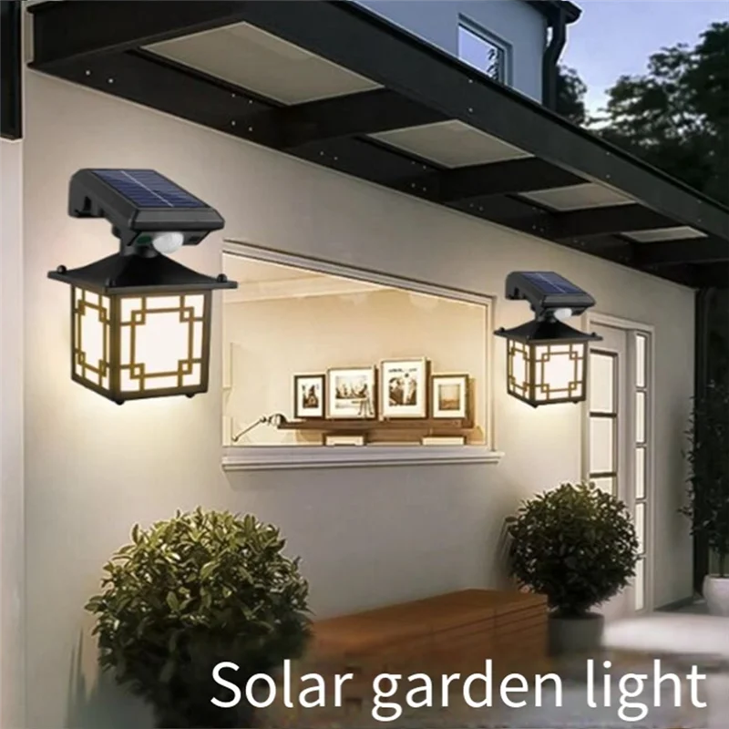AF90-Solar Wall Lanterns Outdoor Waterproof 200LM Motion Sensor Wall Lights Fence Light With 3 Modes Exterior Wall Sconces
