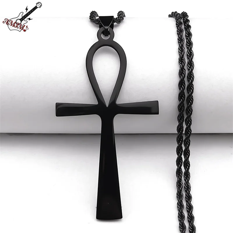 Ankh Kreuz Schlüssel des Lebens Halskette für Frauen Männer Edelstahl Silber Farbe Ägyptischen Schutz Halsketten Schmuck N6226S02 – Detail 9
