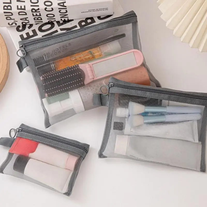 Bolsa de cosméticos de malla para mujer, bolsa de almacenamiento de viaje para maquillaje, organizador, bolsa de maquillaje para mujer, estuche de belleza portátil pequeño y grande
