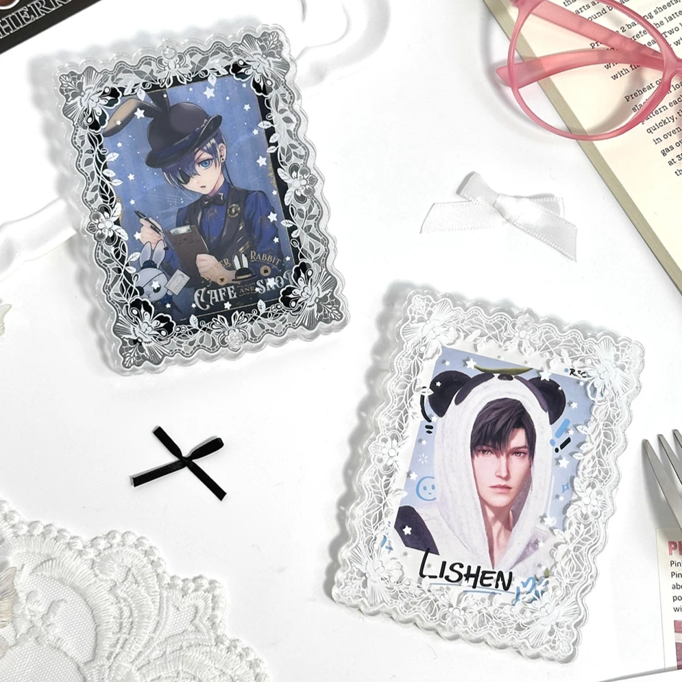 Brocade Whisper in Blossoms Series Acrylic Photocard Frame, Lace Floral Elements Protector Case for 3inch 3.5inch Anime Photo